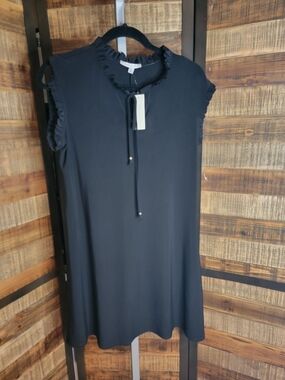 Sleeveless Ruffle-Trim Mini Dress in Black